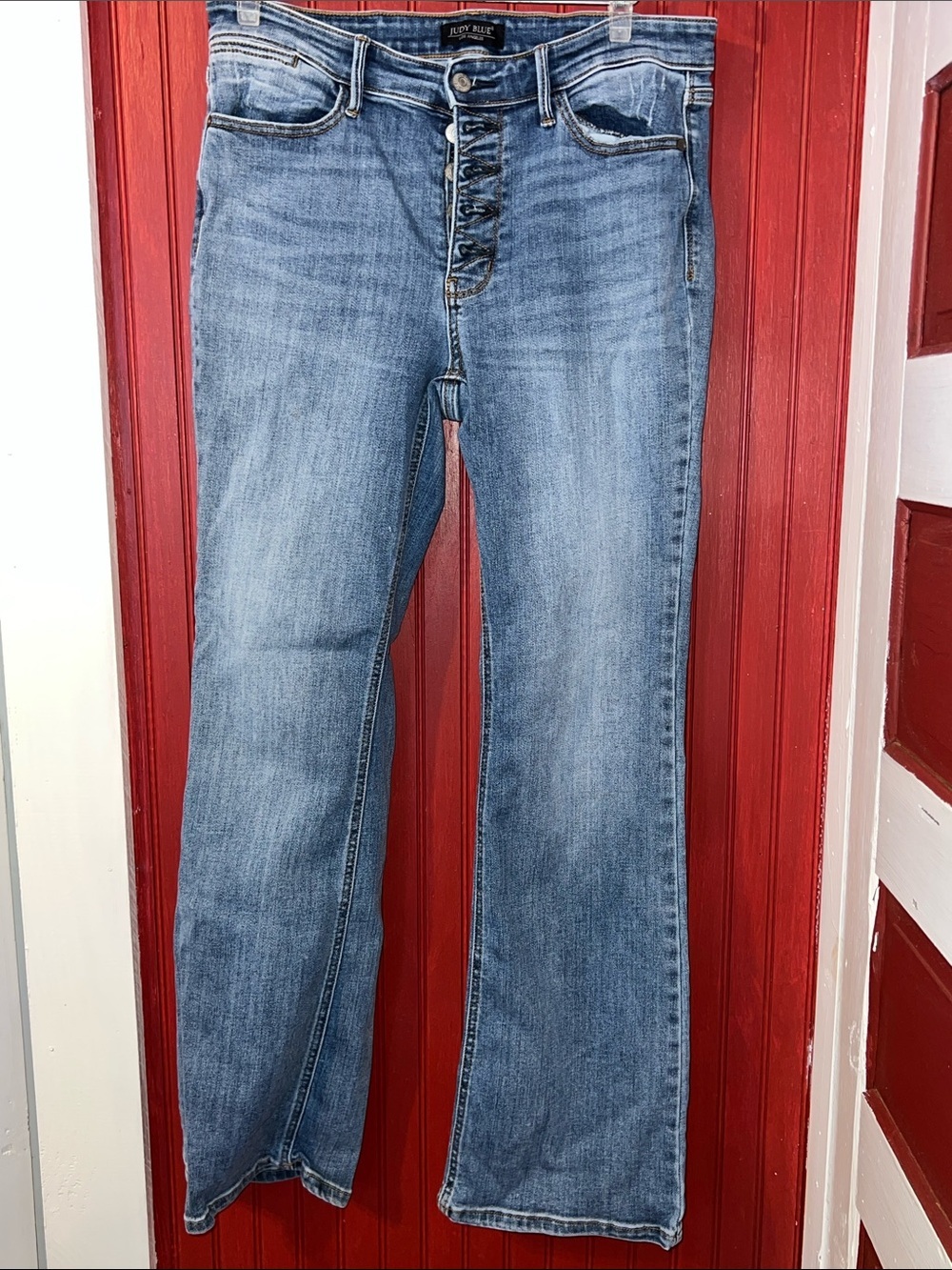 Judy Blue Light Blue Flare Jeans with Button Fly Boot Cut 11/30